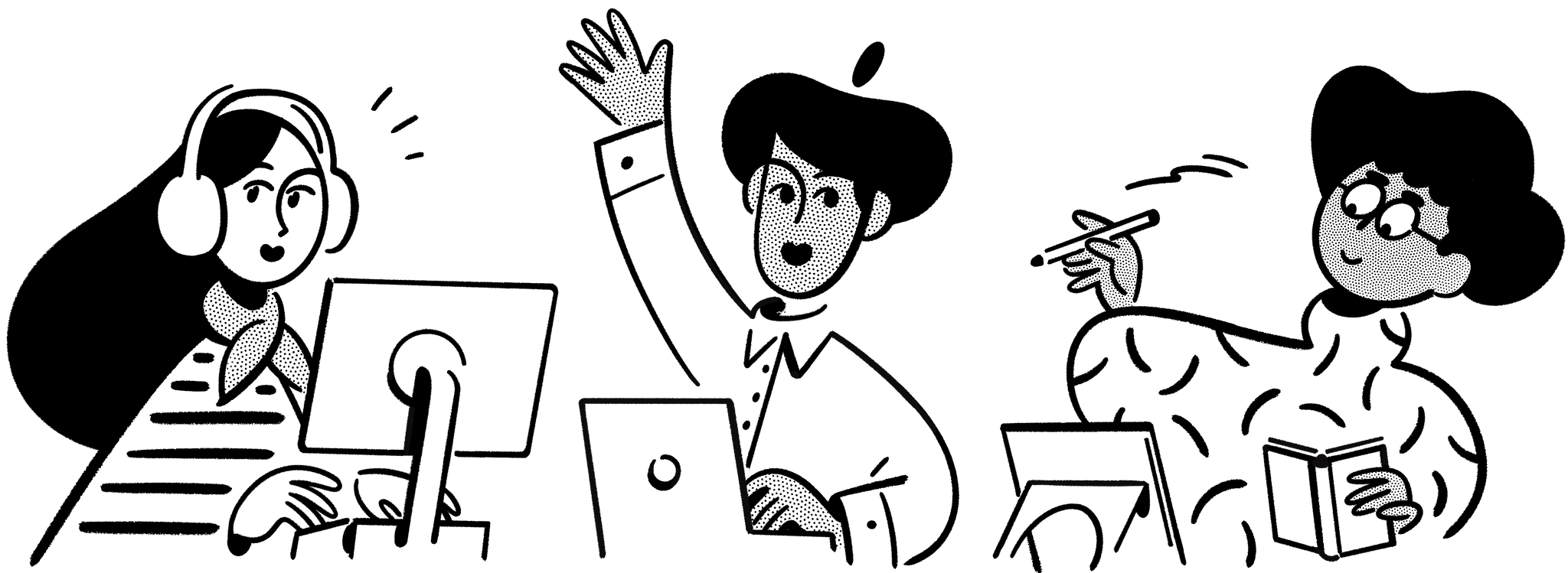 Three people collaborating on their work